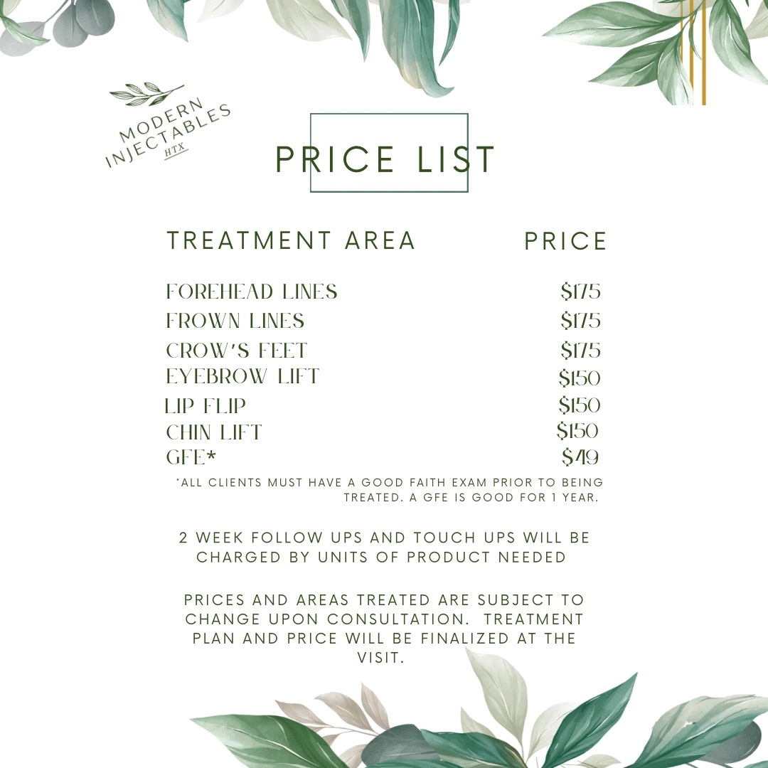 A price list for some treatments in the middle of a floral frame.